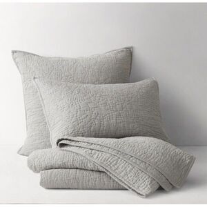 Restoration Hardware RHTeen Washed‎ Cotton Gauze Quilted Standard Shams Grey x 3